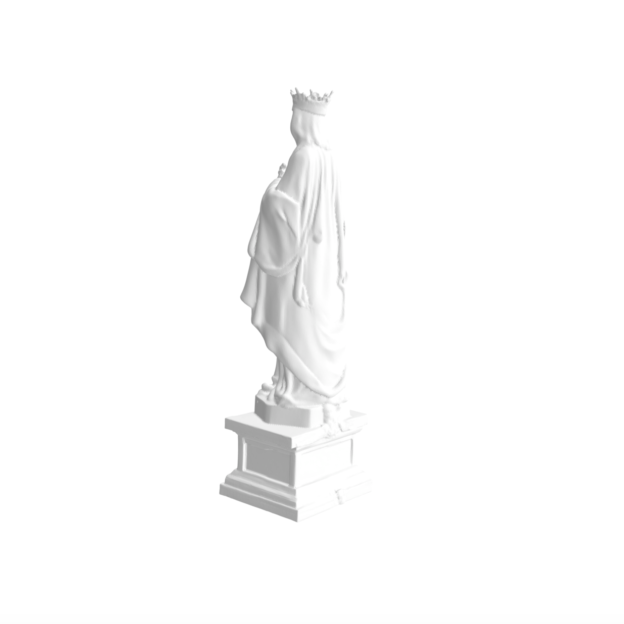 Statue vierge Marie avec couronne sur piédestal