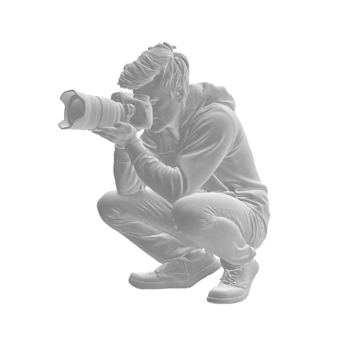 Photographe accroupi