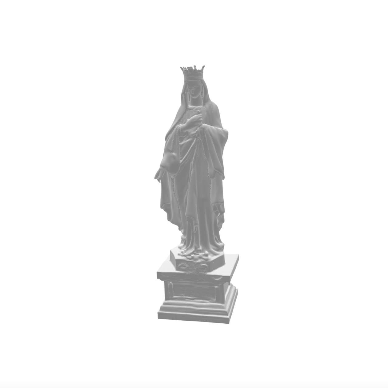 Statue vierge Marie avec couronne sur piédestal