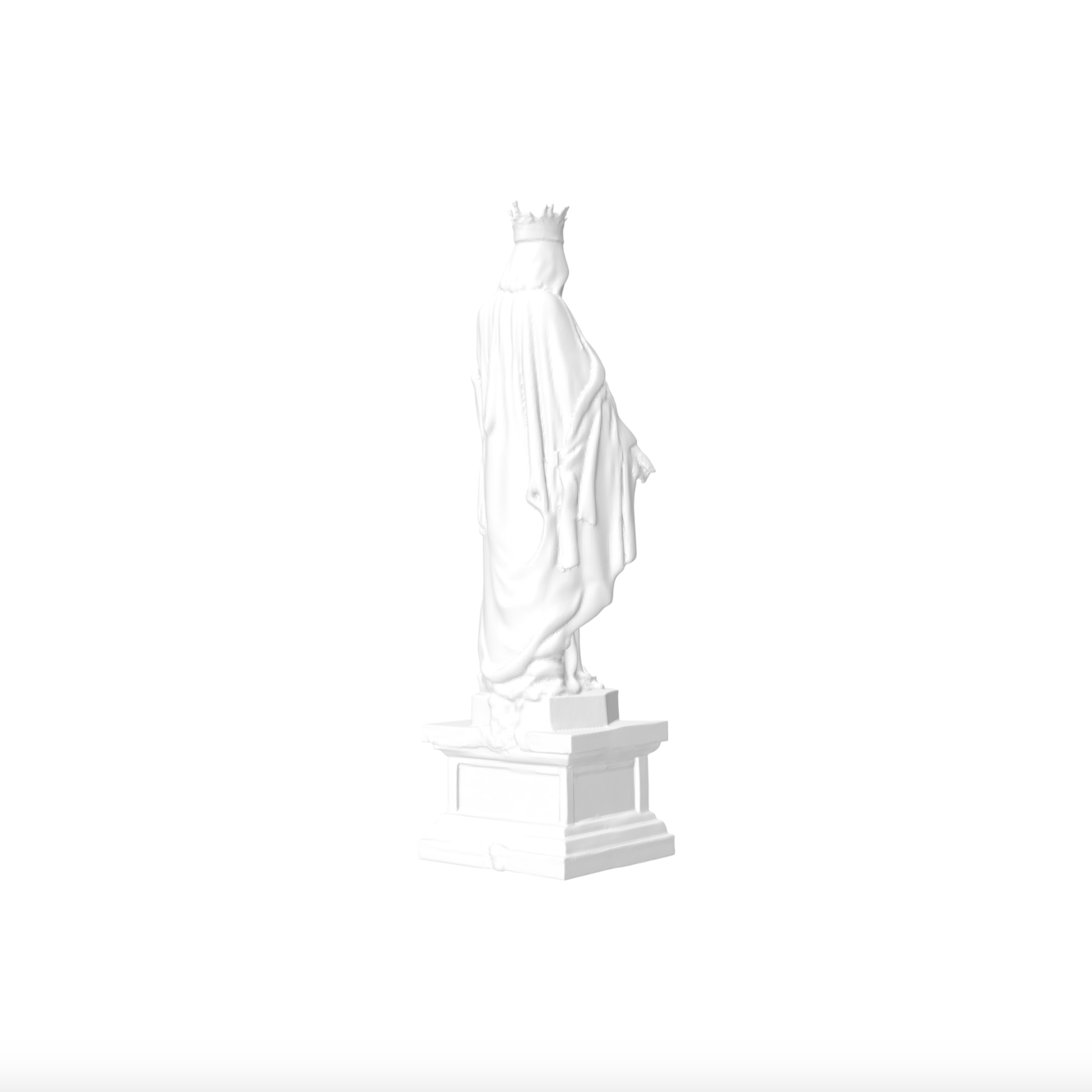 Statue vierge Marie avec couronne sur piédestal
